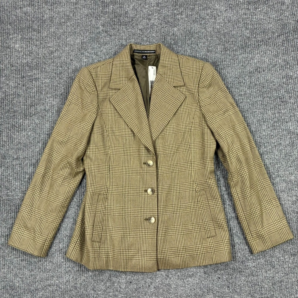 Vintage Linda Allard Ellen Tracy Womens 12 Plaid Blazer 100% Wool Jacket